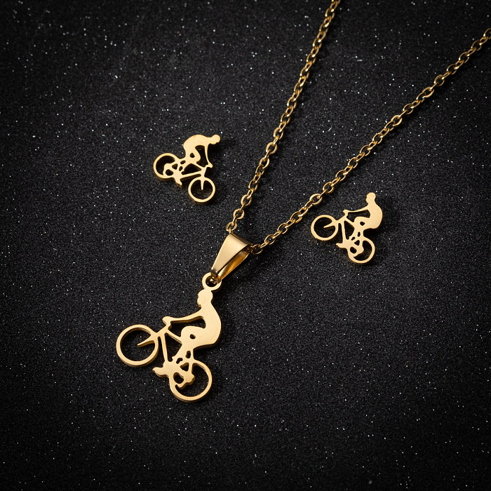 Simple Style Classic Style Sports Bicycle Stainless Steel Plating 18K Gold Plated Earrings Necklace Jewelry Set