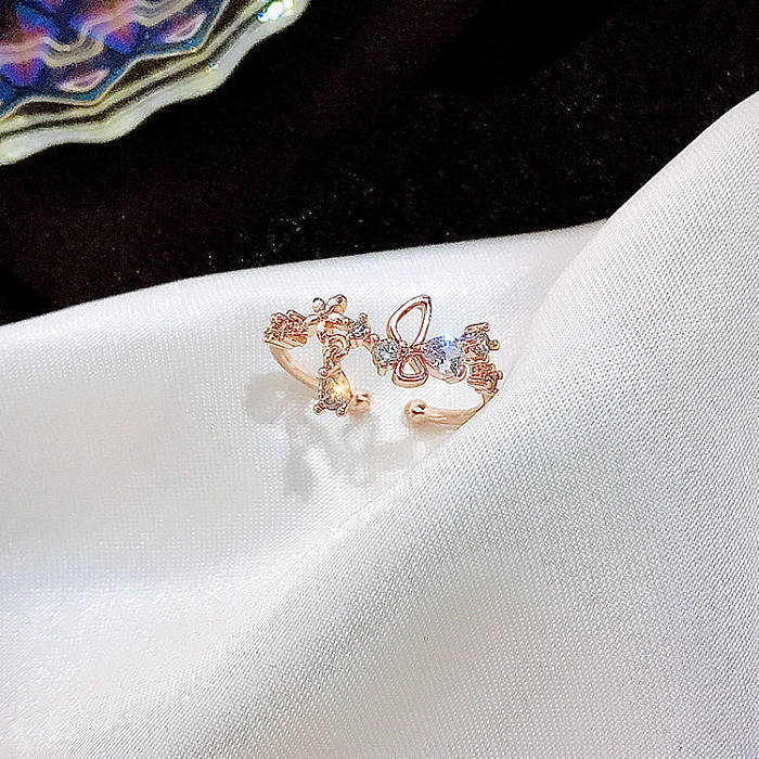 Simple Style Butterfly Copper Butterfly Inlay Zircon Open Ring