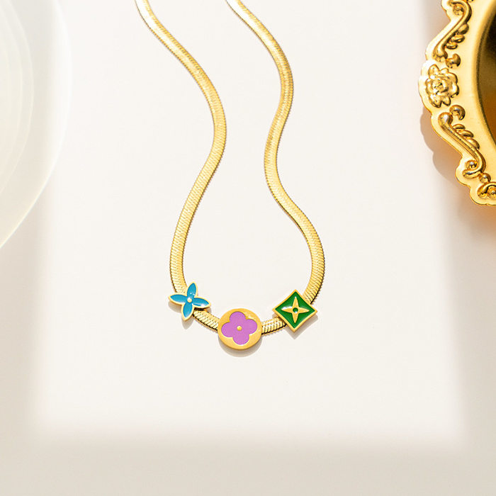 Sweet Flower Titanium Steel Enamel Bracelets Necklace