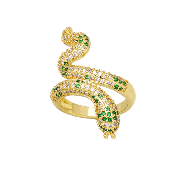 IG Style Snake Copper Plating Inlay Zircon 18K Gold Plated Open Rings