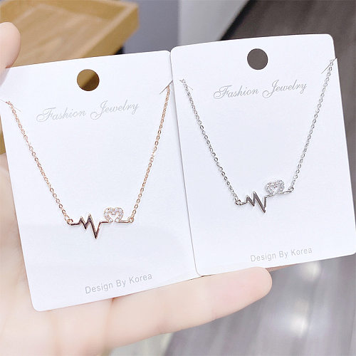 Mode Elektrokardiogramm Herzform Kupfer Inlay Künstlicher Diamant Zirkon Anhänger Halskette 1 Stück