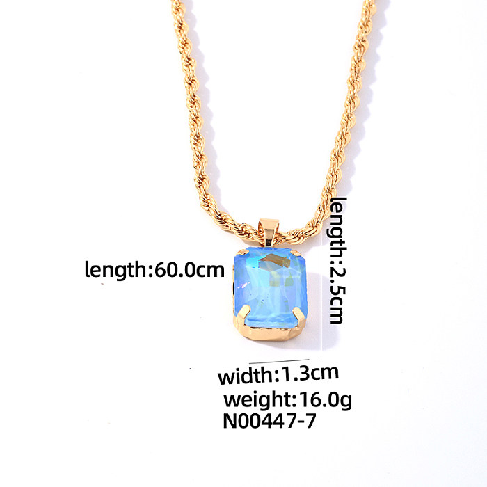 Casual Elegant Simple Style Rectangle Stainless Steel Copper Plating Inlay Glass Gold Plated Pendant Necklace