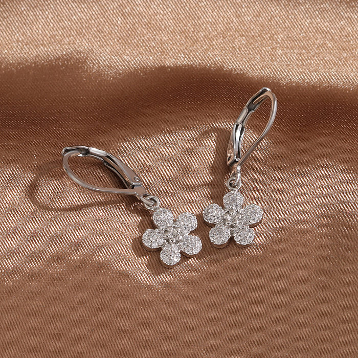 1 Paar lässige einfache Stil-Kreuz-Herz-Form-Blumen-Überzug-Inlay-Kupfer-Zirkon-Ohrringe