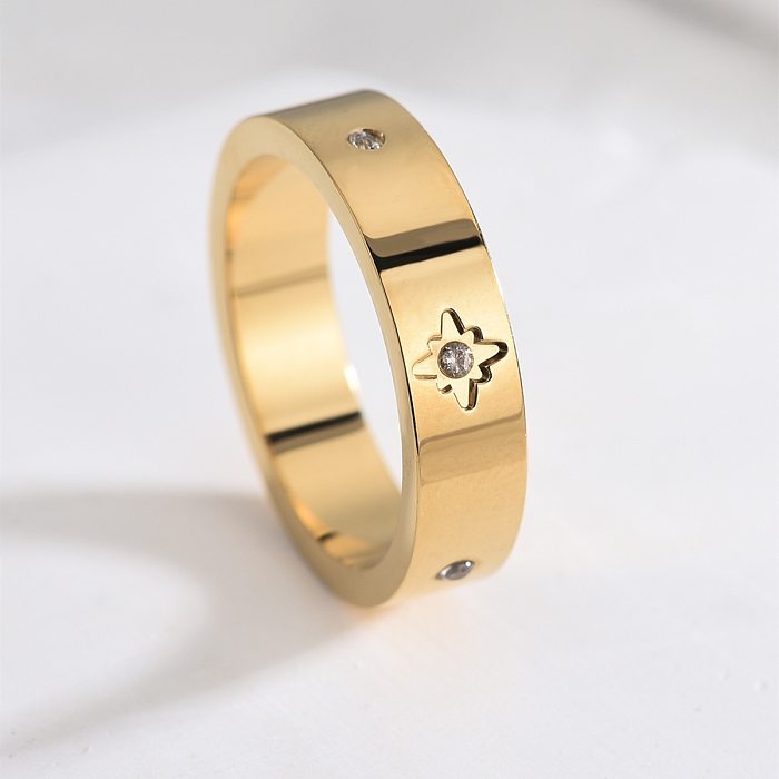 Pulseiras de anéis de pedras preciosas artificiais com embutimento de aço de titânio estrela elegante