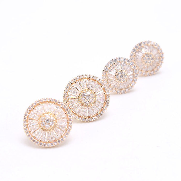 1 Pair Simple Style Round Inlay Copper Zircon Gold Plated Ear Studs
