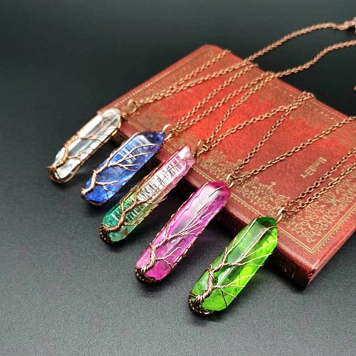 Ethnic Style Geometric Copper Necklace Handmade Natural Stone Copper Necklaces