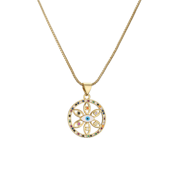 1 Piece Retro Devil'S Eye Heart Shape Flower Copper Plating Inlay Zircon Pendant Necklace
