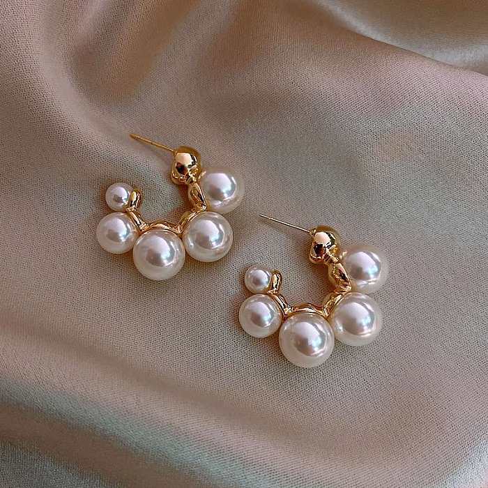 1 Pair Elegant Geometric Plating Inlay Copper Artificial Pearls Rhinestones Drop Earrings