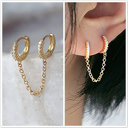 1 Piece IG Style Round Tassel Inlay Copper Zircon Earrings