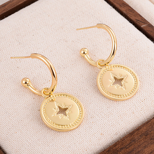 1 Paar IG Style Simple Style Star Plating Hollow Out Kupfer 14K vergoldete Ohrringe