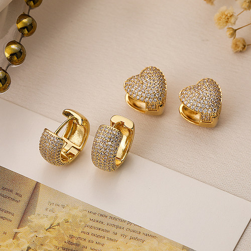 1 par de pendientes chapados en oro de 18 quilates con incrustaciones geométricas de estilo Simple y circonita de cobre