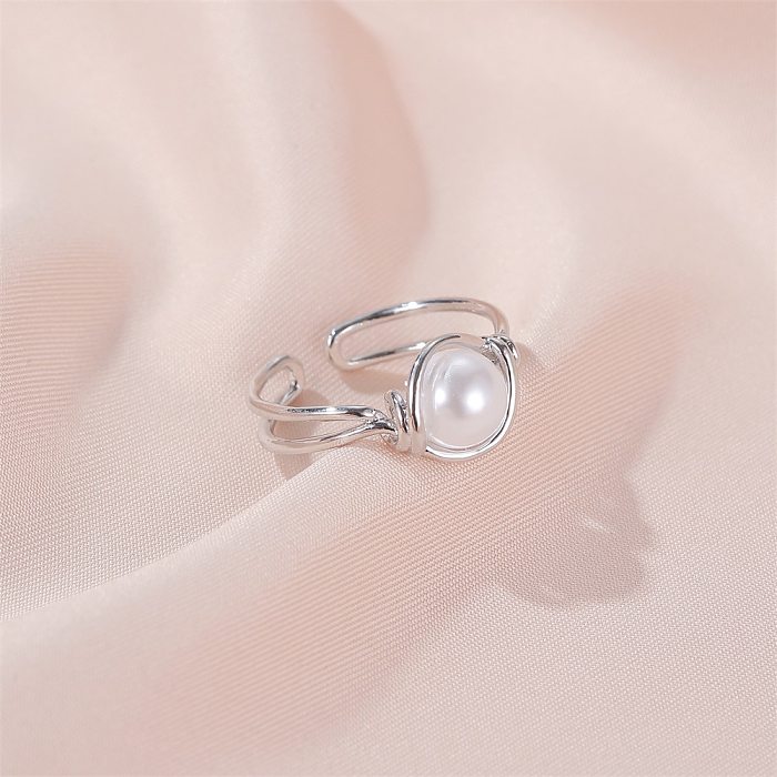 Anillos de cobre de perlas coreanas, anillo de perlas Simple y dulce, anillo anudado en la boca, anillo de dedo índice para mujer, joyería al por mayor