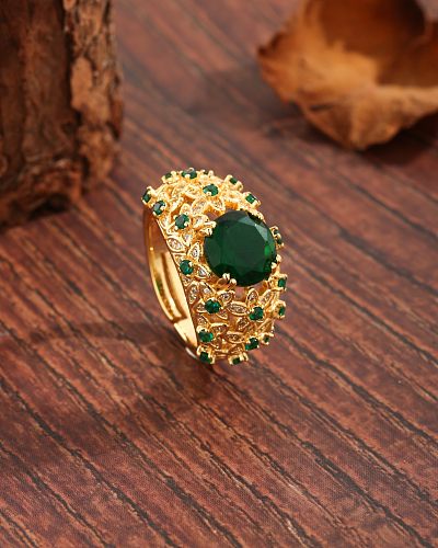 Vintage Style Luxurious Commute Four Leaf Clover Flower Copper Plating Hollow Out Inlay Zircon 18K Gold Plated Open Rings