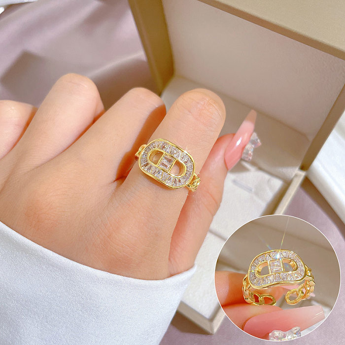 Exaggerated Letter Brass Plating Inlay Zircon Gold Plated Open Rings