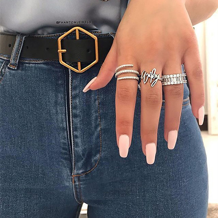 Fashion Geometric Copper Inlay Zircon Open Ring