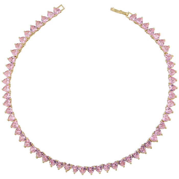 Luxuoso formato de coração em cobre com zircão banhado a ouro 18K colar de pulseiras femininas