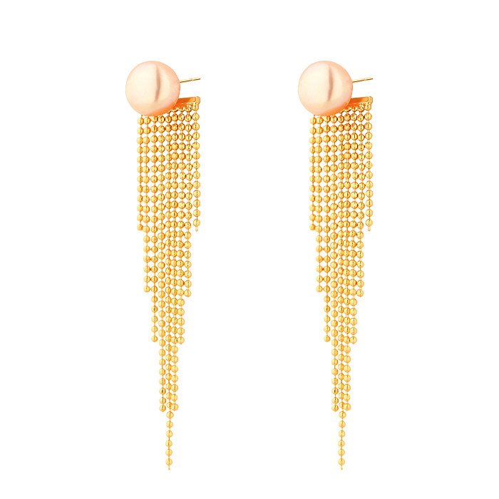 1 paire de boucles d'oreilles plaquées or et cuivre pour femmes, perles d'eau douce