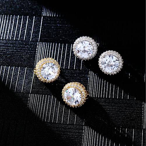 1 Pair Elegant Glam Basic Round Plating Inlay Copper Zircon White Gold Plated Gold Plated Ear Studs