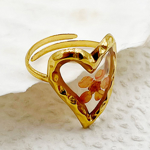 Atacado casual elegante formato de coração doce banhado em aço inoxidável anéis abertos banhados a ouro