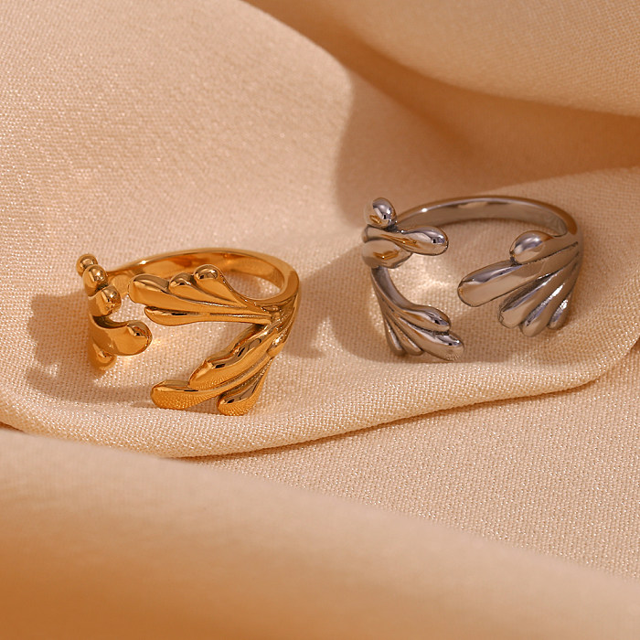 Retro Classic Style Roman Style Solid Color Stainless Steel Plating 18K Gold Plated Open Rings