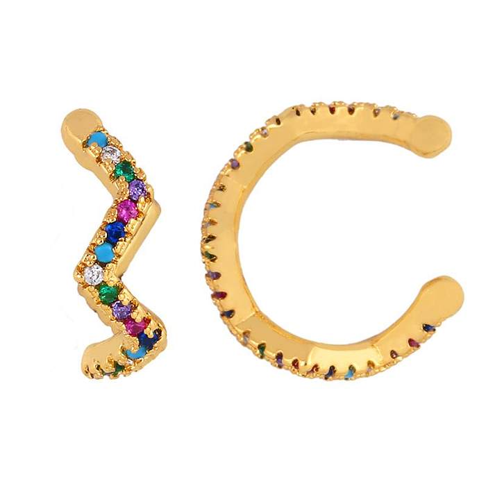 Micro-inlaid Colored Zircon Cuff Clip Earrings NHAS140983
