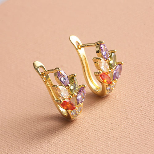 1 Pair Sweet Leaf Plating Inlay Copper Copper White Gold Plated Gold Plated Earrings