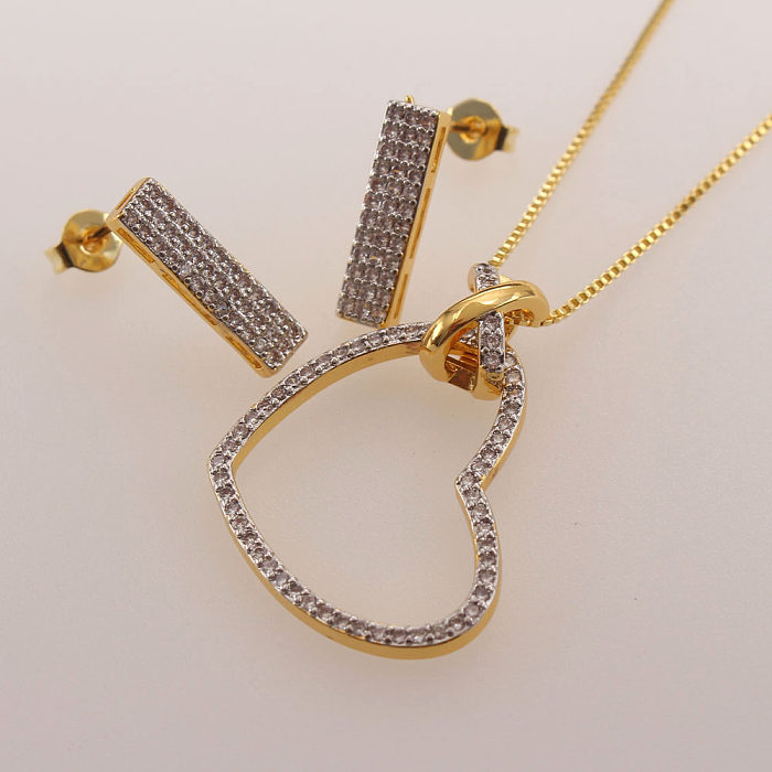 Ensemble de bijoux plaqué or Zircon avec incrustation de cuivre en forme de cœur de Style Simple