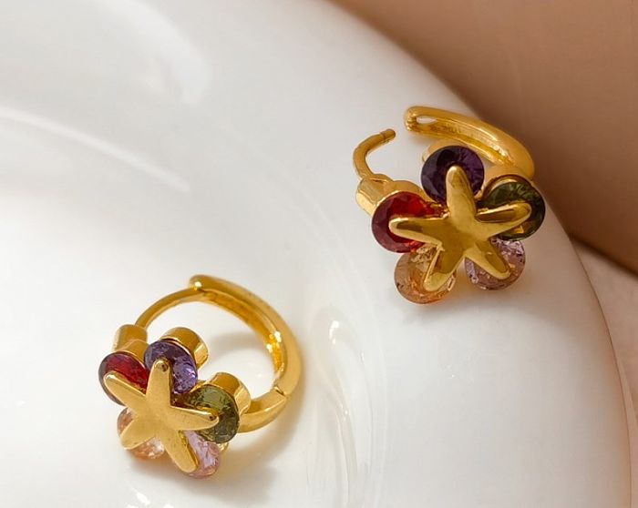 1 Pair Sweet Flower Plating Inlay Copper Zircon Gold Plated Earrings