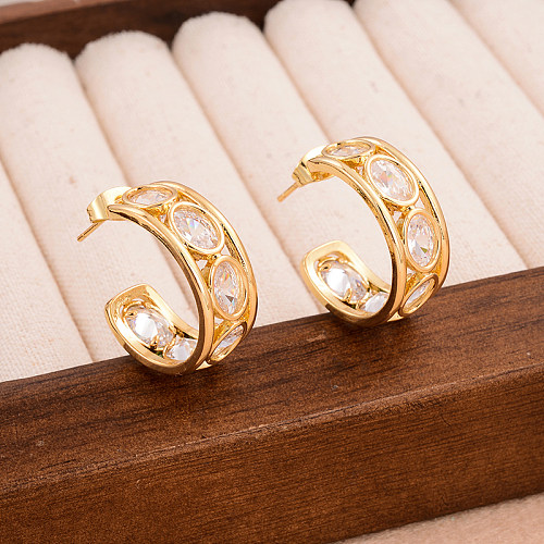 1 Pair Simple Style Solid Color Plating Inlay Copper Zircon 18K Gold Plated Ear Studs