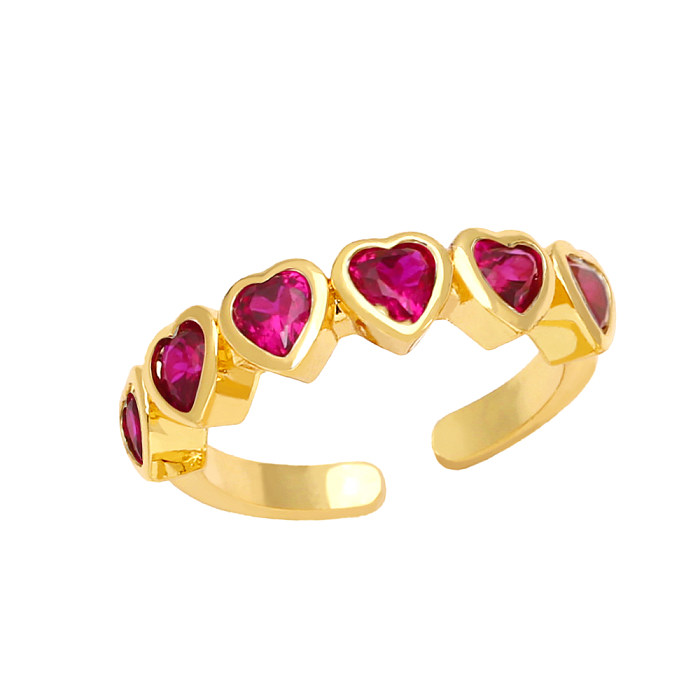 1 peça anel aberto de zircônia em forma de coração doce chapeamento de cobre