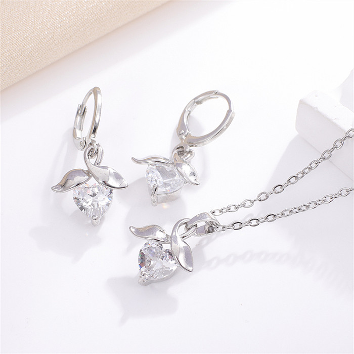Doce estilo coreano pentagrama flor geométrica cobre incrustado brincos de zircônia colar