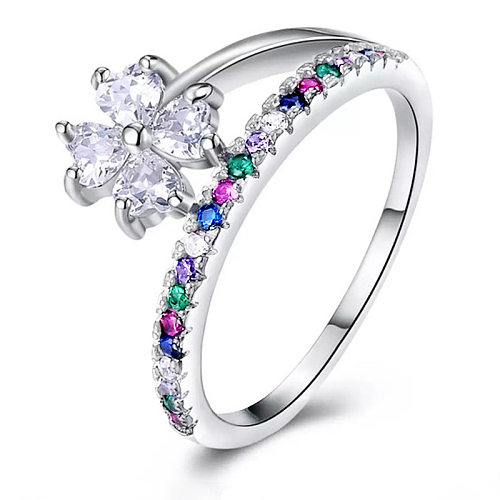 Fashion Stream New Flower Color Zircon Copper Ring Female Valentine's Day Gift
