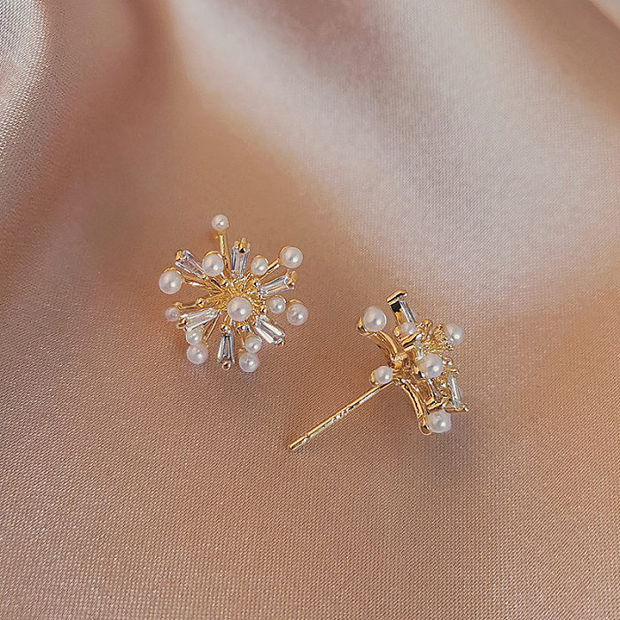 1 Pair Elegant Lady Geometric Plating Inlay Copper Artificial Pearls Zircon Ear Studs