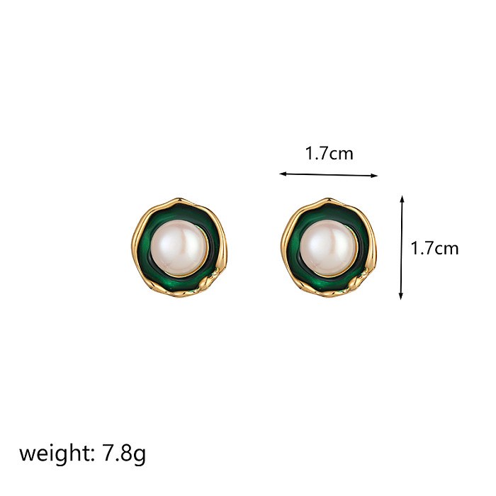 1 Pair Vintage Style Commute Irregular Inlay Copper Pearl 18K Gold Plated Ear Studs