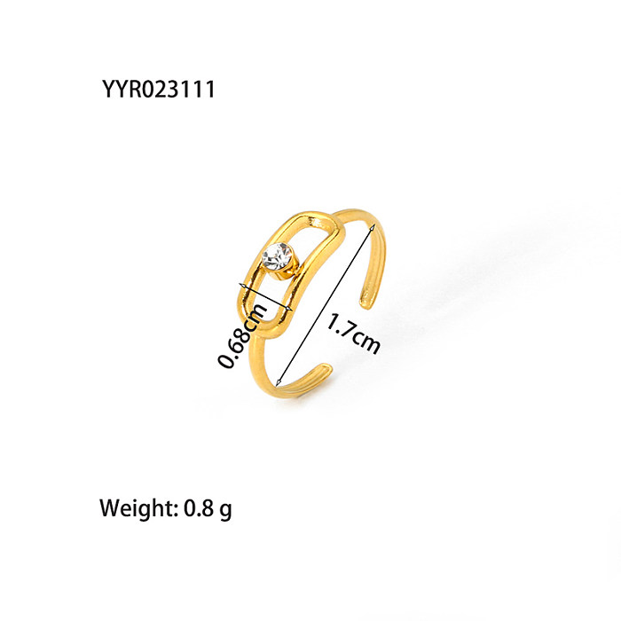 Elegant French Style Geometric Stainless Steel Plating Inlay Zircon 18K Gold Plated Open Rings