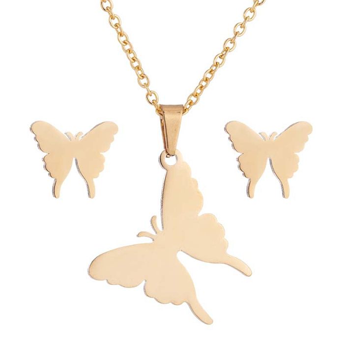 1 Set Mode Schmetterling Edelstahl Überzug Ohrringe Halskette