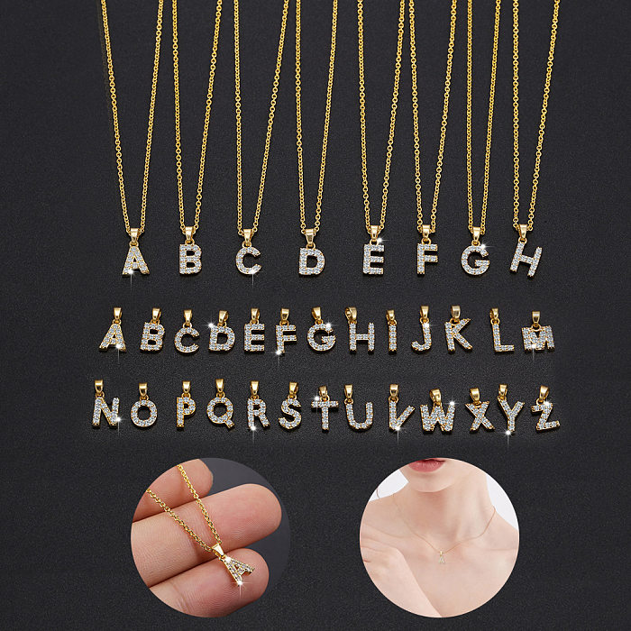 Colar de clavícula popular criativo com 26 letras de cobre incrustado de zircão