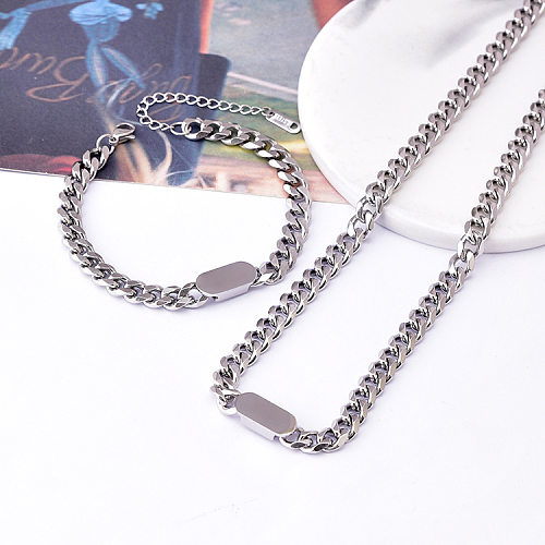 Wholesale Simple Style U Shape Titanium Steel Bracelets Necklace Jewelry Set