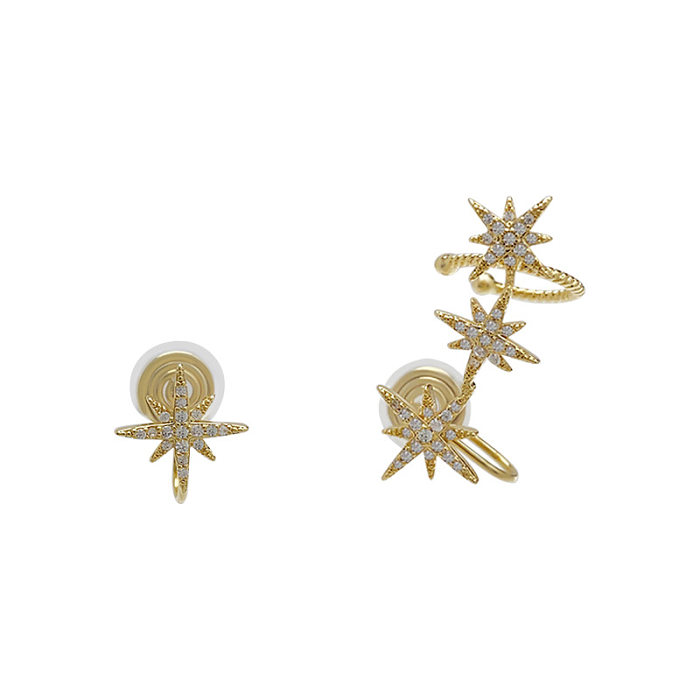 1 Pair Elegant Star Plating Inlay Copper Zircon 14K Gold Plated Ear Cuffs