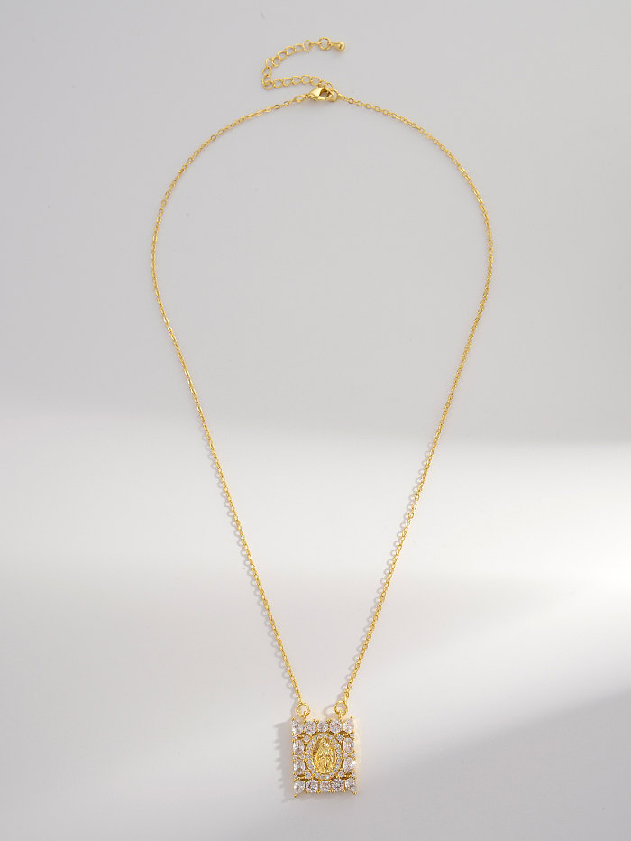 Elegante retrô quadrado formato de coração cobre 18K colar com pingente de zircão banhado a ouro a granel