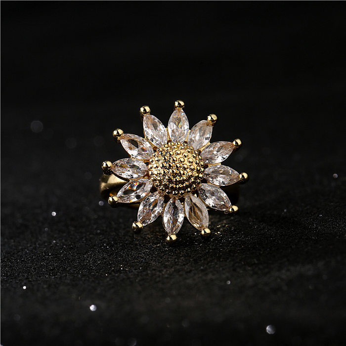 Aogu Cross-Border New European And American Fashion Sunflower SUNFLOWER Open Ring Female Copper Plating 18K Gold-Plated Ring