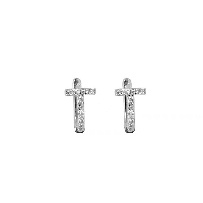 1 Pair Simple Style Letter Plating Inlay Copper Zircon White Gold Plated Earrings