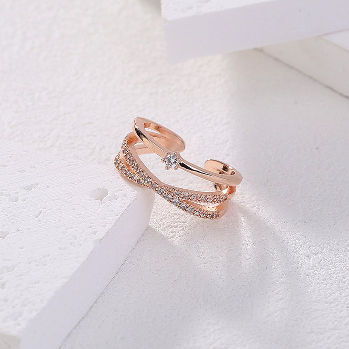 Casual Classic Style Geometric Copper Rose Gold Plated Zircon Open Ring In Bulk