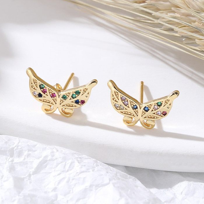 1 Pair Elegant Modern Style Butterfly Plating Inlay Copper Zircon 18K Gold Plated Ear Studs