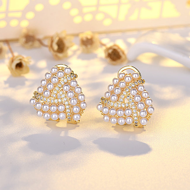 1 Pair Simple Style Square Inlay Copper Pearl Ear Studs
