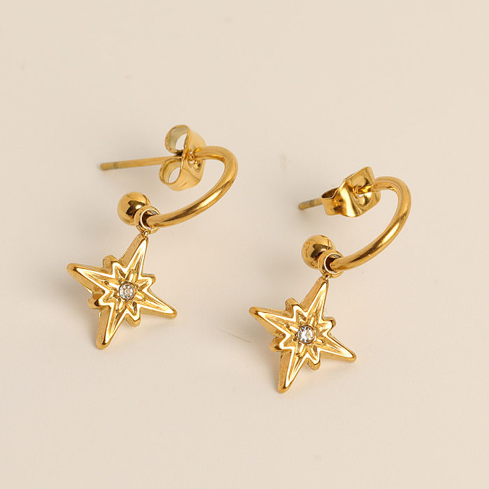 Collier de boucles d'oreilles élégant Glam Star en acier inoxydable avec incrustation de zircon plaqué or 18 carats
