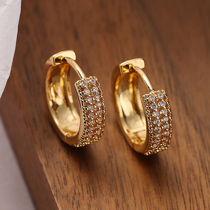 1 Pair Simple Style Shiny Round Copper Plating Inlay Zircon 18K Gold Plated Hoop Earrings