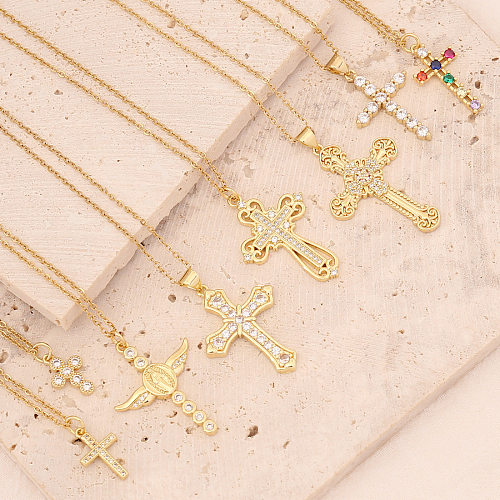 Neue Kupfer Micro-Set Zirkon Kreuz Halskette Hip-Hop 18K Gold Anhänger Jungfrau Halskette