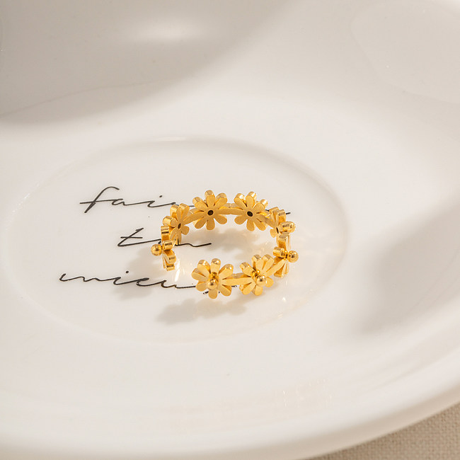 IG Style Sweet Flower Stainless Steel 18K Gold Plated Open Ring In Bulk