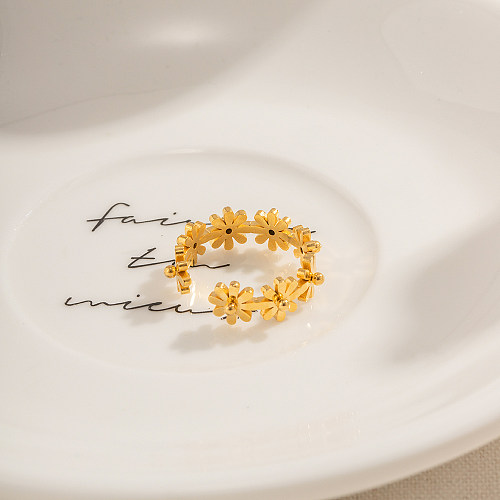 IG Style Sweet Flower Edelstahl 18K vergoldeter offener Ring in großen Mengen